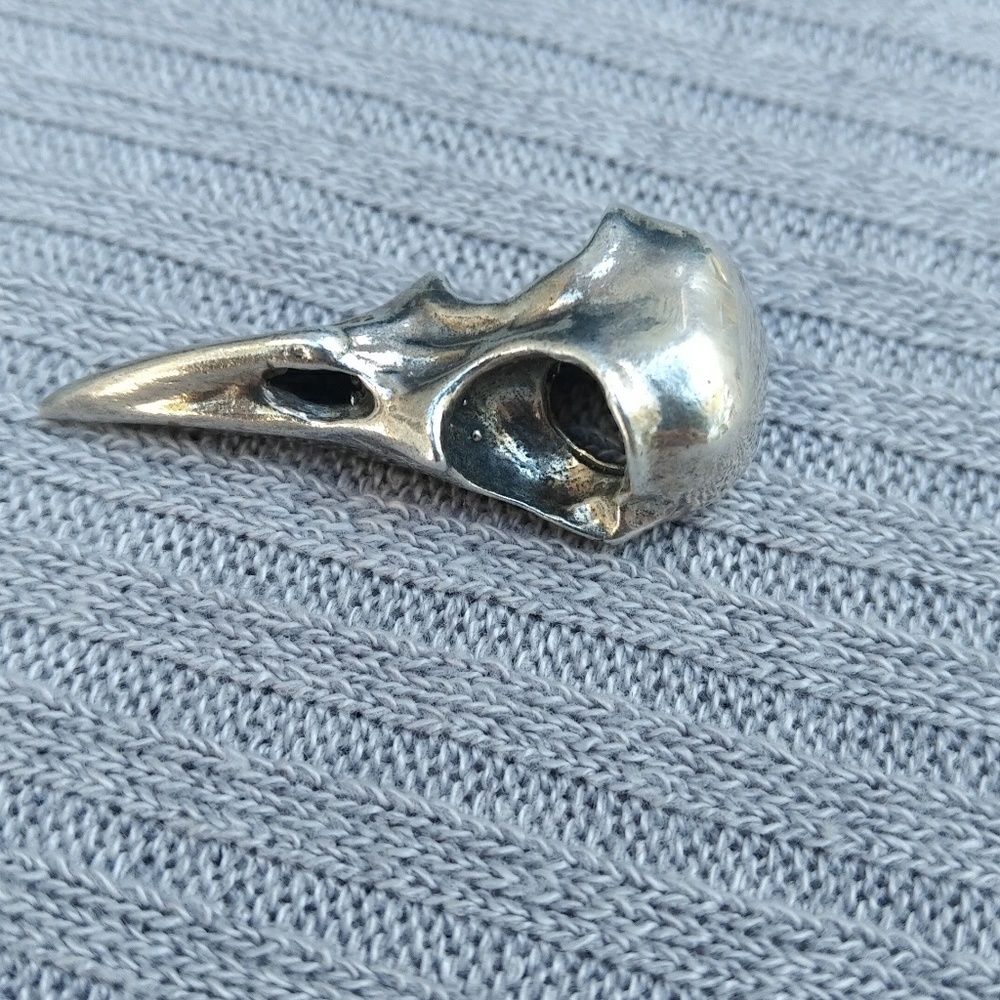 Sterling silver raven skull pendant